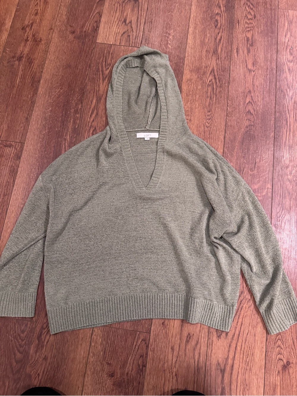 LOFT Olive Hooded V-Neck Knit Sweater
